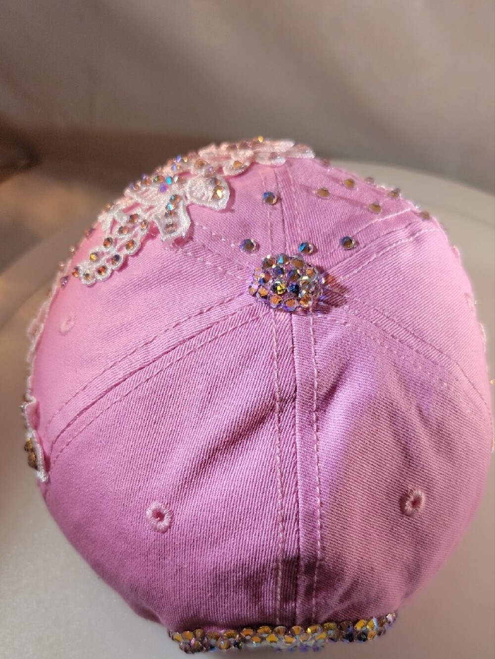 Bedazzled Pink Crystal Embellished Floral Baseball Cap - Picture 6 of 6